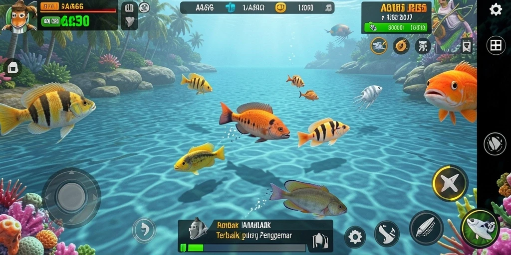Tampilan gameplay dari AA666 menampilkan aksi menembak ikan yang seru.
