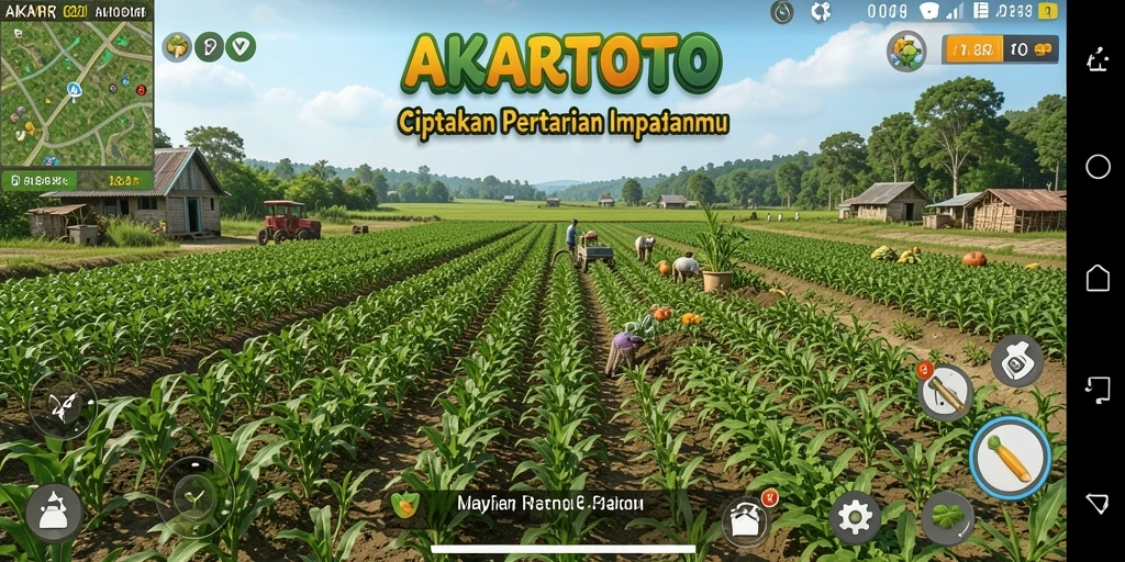 Tangkapan layar gameplay AKARTOTO menampilkan aktivitas bertani yang seru.