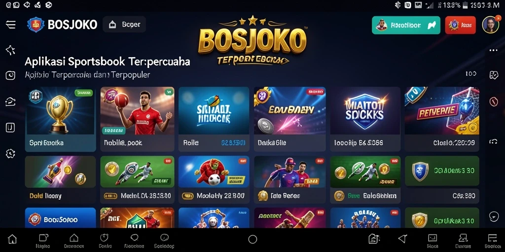 Screenshot utama BOSJOKO menampilkan pengguna yang sedang memasang taruhan pada pertandingan olahraga.