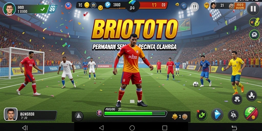 Screenshot gameplay <strong>BRIOTOTO</strong> menampilkan aksi seru dalam pertandingan olahraga.