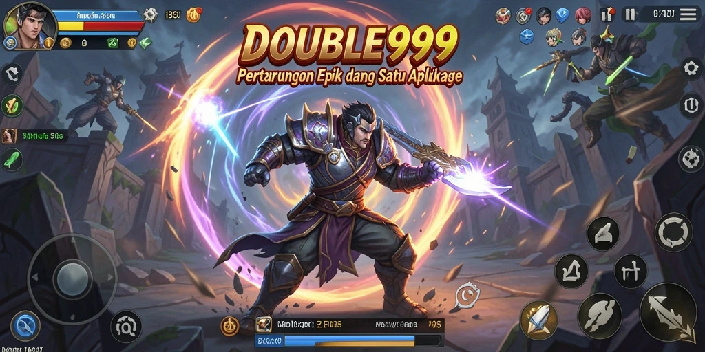 Screenshot utama DOUBLE999 menampilkan aksi pertarungan yang mendebarkan di arena.
