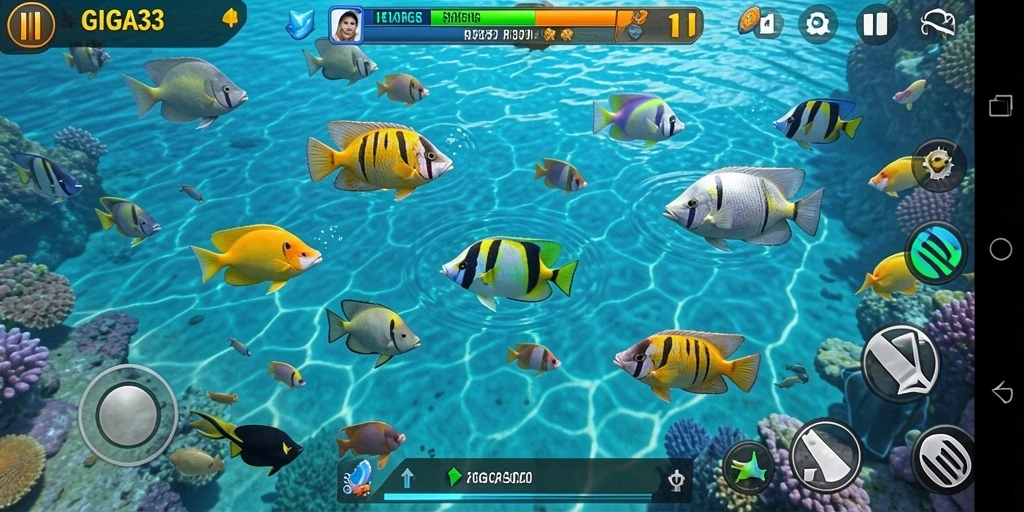 Screenshot gameplay GIGA33 menunjukkan keasyikan menembak ikan.