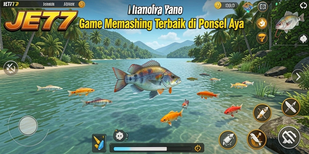 Screenshot JET77 menampilkan aksi memancing seru dan beragam ikan.