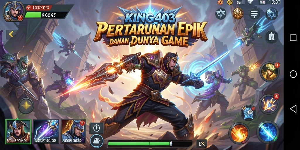 Screenshot KING403 menunjukkan pertarungan epik dengan grafik menakjubkan.