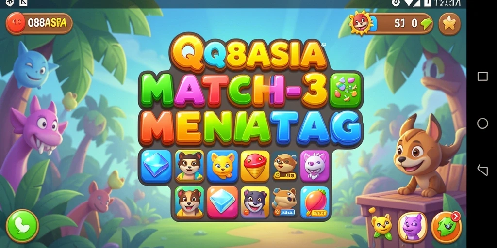 Screenshot utama QQ88ASIA menunjukkan gameplay seru Match-3.