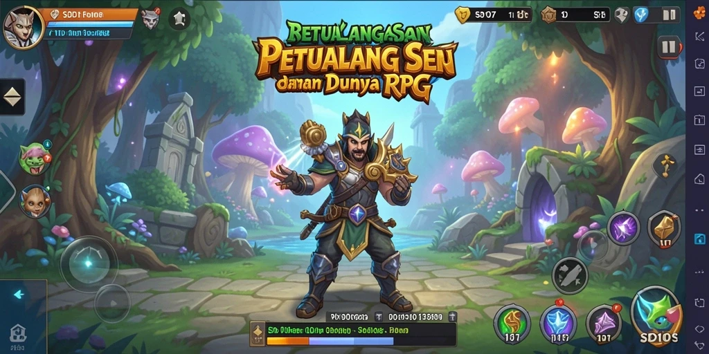 Screenshot utama SD107 menampilkan aksi seru dalam pertarungan RPG.