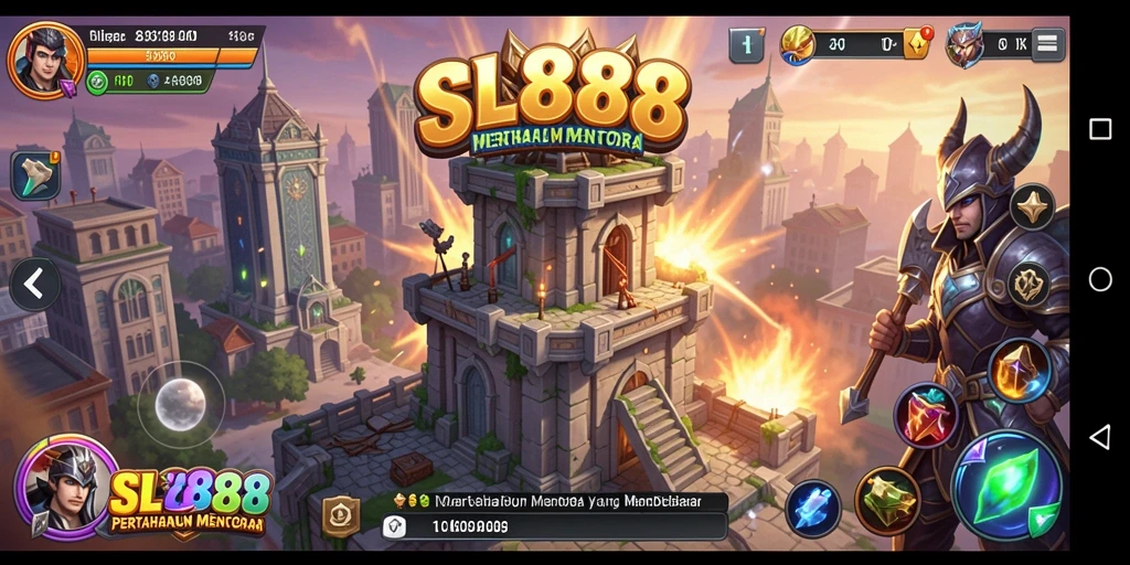 Screenshot SL888 menampilkan serangan intens dalam gameplay Tower Defense.