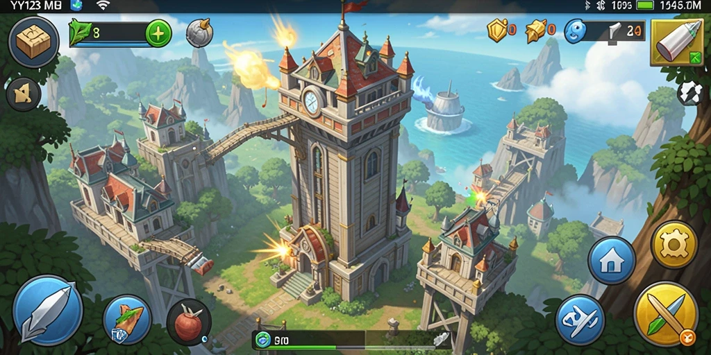 Tampilan gameplay YY123 yang menarik dalam momen pertahanan menara.